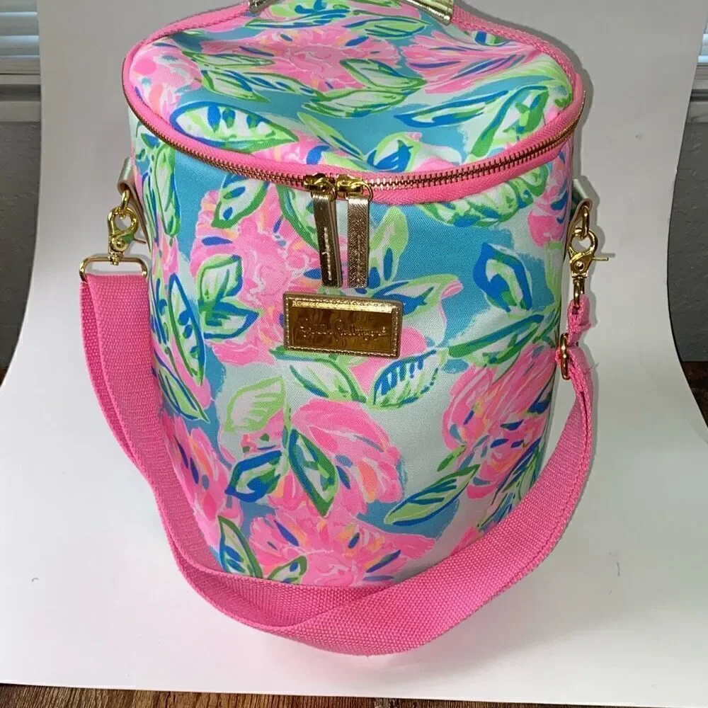 New Lilly Pulitzer Beach Cooler Ice Totally Blossom Pink/Gold